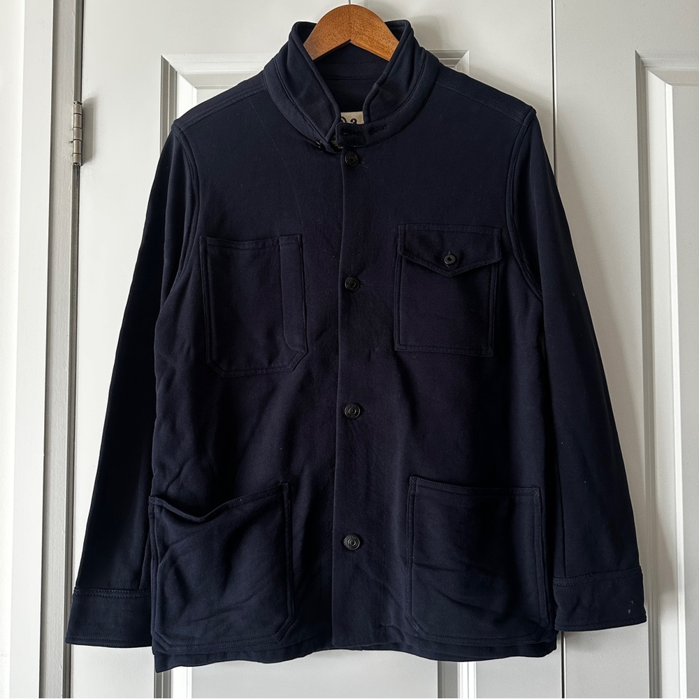 EARNEST SEWN MEN'S NAVY KNIT BUTTON COTTON CHORE JACKET